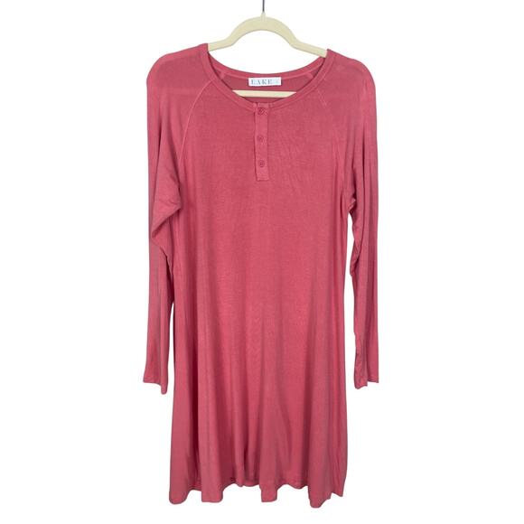 Lake Modal Spandex Long Sleeve Nightgown Pink Women's Size Small Cozy Lounge - Picture 2 of 12